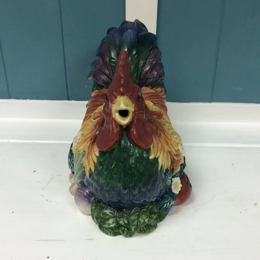 Retired Fitz & Floyd Classics Coq Du‎ Village Rooster Tea Pot 10” x 7”